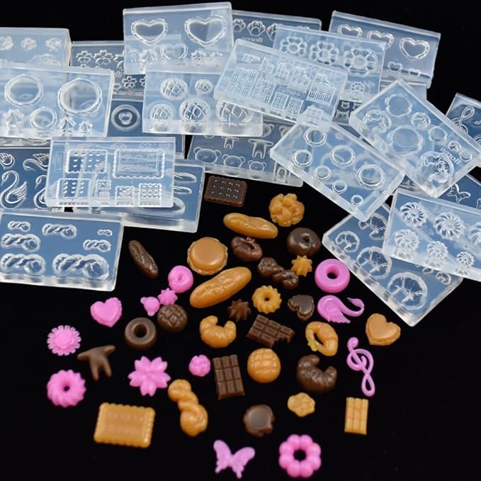 CoolDIY Multipurpose Mini Silicone Mould Set: Bread, Chocolate, Croissants, Multiple Designs - Perfect for Clay Crafts, Nail Art Decor (5Pcs Group2)