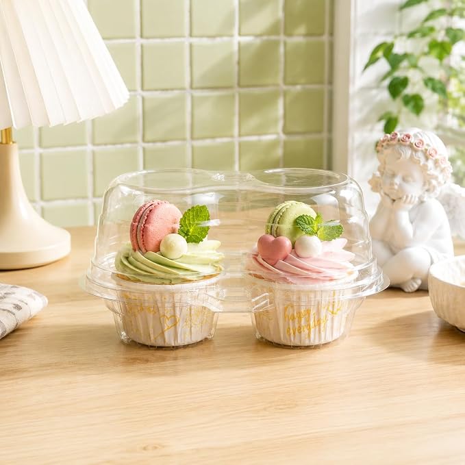 2/4/6 Count Cupcake Containers with Hinged Airtight Lids, Clear Plastic Cupcake Boxes, Stackable Single Cupcake Holders for Frosted Cupcakes or Muffins