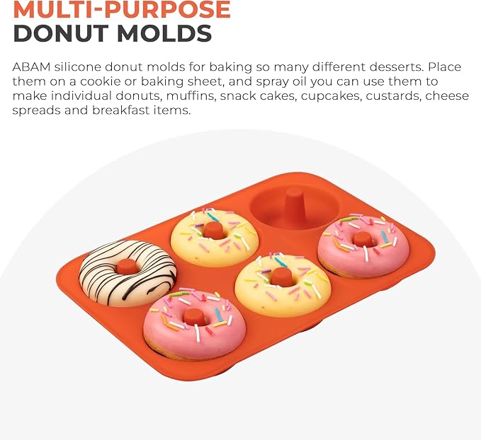 ABAM Premium Silicone 3.5 inch Donut Pan 2-Pack of Trays Non-Stick Food Grade Silicone baking mold with 12 Doughnut Molds or Bagel & Cake Making Tray perfect for Microwave, Freezer & Dishwasher safe