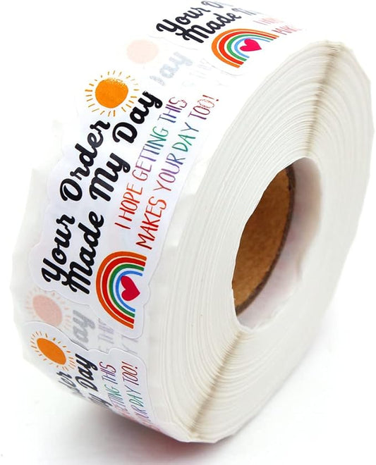 Small Business Thank You Stickers, Your Order Made My Day Online Retailers Order Paster Self-Adhesive Stickers, Cute Rainbow Paster for Packages, 500 PCS