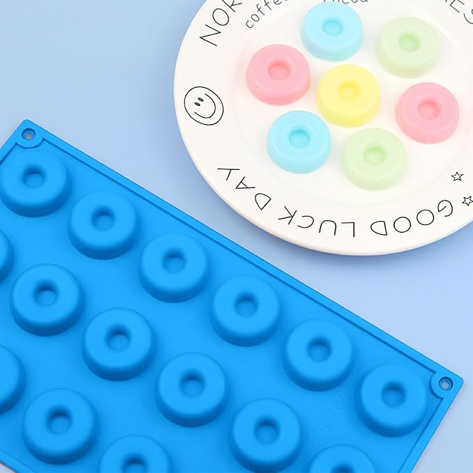 2er Pack Silicone Donut Mold - Non-Stick Silicone Doughnut Pan DIY Chocolate Baking Cookie Molds, Heat Resistant, Make Donut Cake Biscuit Bagels, BPA Free Dishwasher Safe (blue, 18 Cavities)