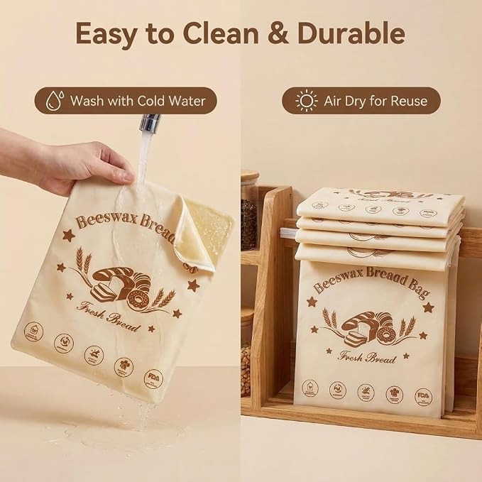 Beeswax Bread Bags for Sourdough 2 Pack Reusable Linen Food Storage Bags 17 x 12.6 Inch