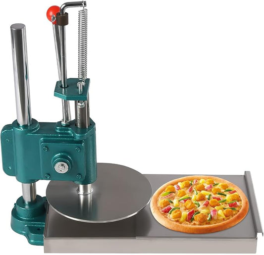 Manual Pizza Dough Press Machine 9.5 Inch Manual Pastry Press with Dual Plates 0.2 Inch Thick Disc Stainless Steel Dough Press Sheeter for Pizza Crust, Meatloaf, Tortilla (9.5 Inch)