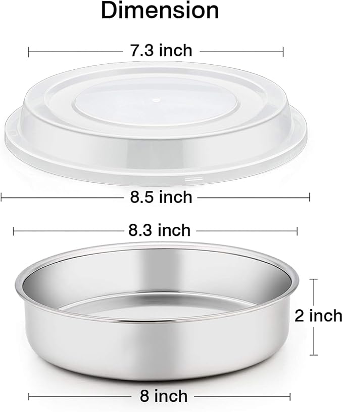 TeamFar 8 Inch Cake Pan, Stainless Steel Round Baking Pans with Lids-4 PCS | Smash Cake Pan Tins, Baking Steaming Serving for Wedding Bakery Camping Picnic, Oven & Dishwasher Safe(2 Pans + 2 Lids)