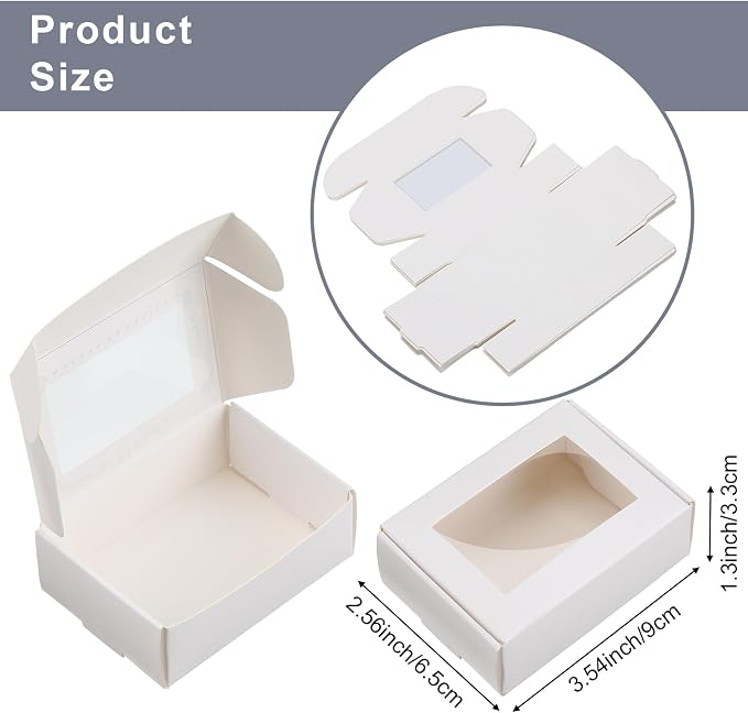 Zonon 60 Pcs Soap Boxes for Homemade Packaging, Mini Kraft Boxes with Window for Bakery Candy Soap Making Gift Packaging, 3.7x2.6x1.4 Inch (White)