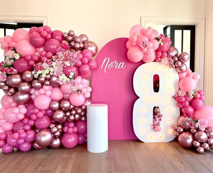 Pink Balloon Arch Kit, 152Pcs Hot Pink Metallic Pink Shades of Pink and Confetti Balloon Garland kit, Different Size Balloons for Girl Birthday Baby Shower Princess Wedding Party Decorations