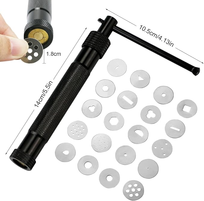 CZWESTC Stainless Steel Clay Extruder with 20 Pattern Discs, Handheld Sugar Paste Press for Fondant Cake Decorating, Polymer Clay Crafts and Ceramic Pottery Sculpture (Black)