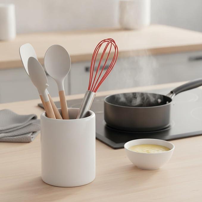 8.9 Inch Silicone Coated Whisk for Nonstick Cookware, Stainless Steel Wire Mixer for Eggs Sauces and Batters, Red Kitchen Utensil