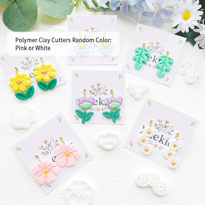 Spring Flower Polymer Clay Cutters Set - 12pcs Tulip, Daisy, Hibiscus, Cherry Blossom, Peony Shapes for DIY Earring Jewelry Making, Soft Clay Crafts, Scrapbooking & Gift Toppers