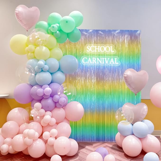 157PCS Pastel Balloons Arch Garland Kit with Macaron Rainbow Fringe Curtain for Birthday Bridal Baby Shower Wedding Valentine's Day Pride Month Block Party Decorations