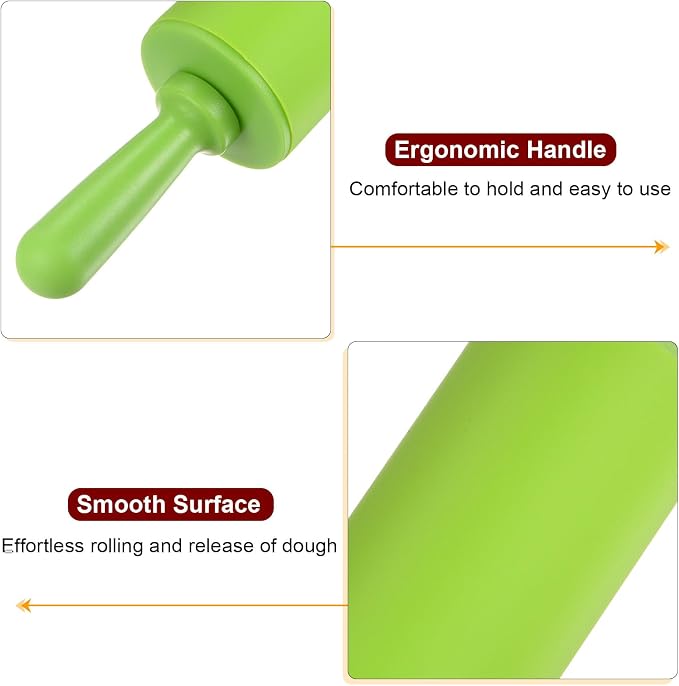 HARFINGTON Silicone Rolling Pins for Baking 9 Inch Non Stick Rolling Pin Small Roller Playdough Rolling Pins for Dough Pizza Pastry Fondant Kitchen, Green