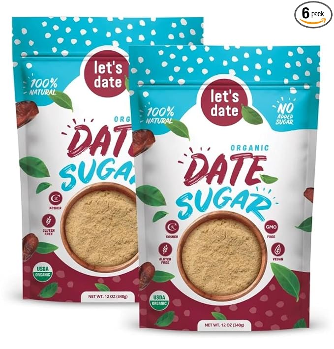 Let’s Date | Organic Date Sugar | Excellent Sugar Substitute | Baking Sugar Alternative | Good Source of Fiber | Vegan | Paleo | Gluten Free | Kosher | Non- GMO | Natural Sweetener (12oz (Pack of 2))