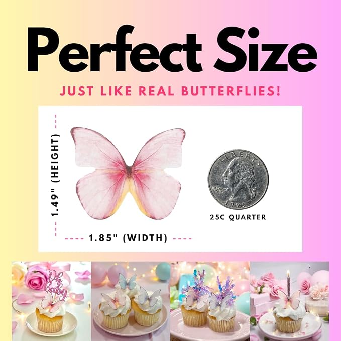 Edible Butterflies with Edible Glitter Kit - Wafer Paper Butterflies for Cakes - Cake Decorations - Cupcake Decorations - Cake Toppers (Variety Pack)