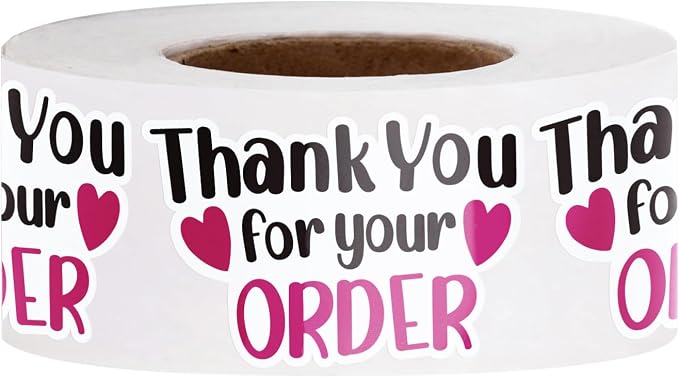 WRAPAHOLIC 1.8 x 1.1 Inch, 500 Total Business Stickers Roll - Black Rose Pink Thank You for Your Order Text Design, Thank You Lables, Shipping Stickers for Party Decorations