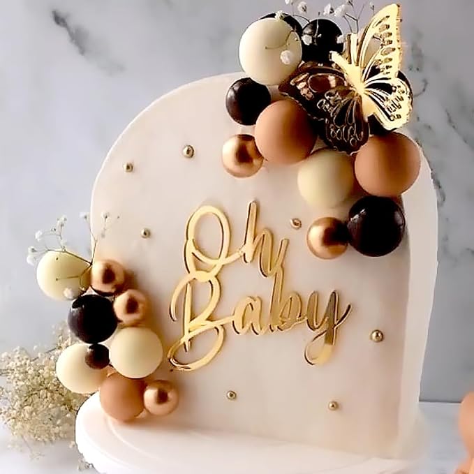 Oh Baby Cake Topper, 10pcs Acrylic Cake Toppers Oh Baby Sign Cupcake Toppers Cake Decorating Supplies Kit Cupcake Topper Mirror Gold Birthday Decorations for Boys Girls Birthday Party Supplies