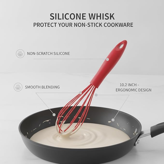 Silicone Whisk, Coated Wire Design for Non-Stick Cookware, 10.2 Inch (1 PC)