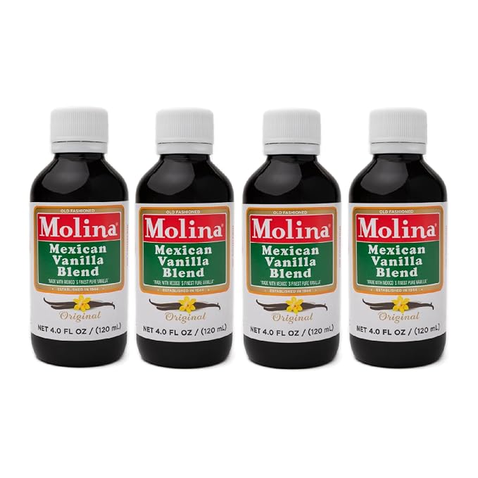 Molina Mexican Natural Vanilla Blend with Pure Vanilla Extract, 16 Fl Oz. (4 Pack of 4oz Bottles)