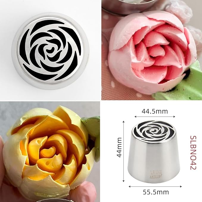 6 Pieces Extra Large Stainless Steel Russian Tulip Marshmallow Icing Tips Kit, Cupcake Dessert Piping Nozzles Set,1 Small Russian Icing Tip,1 Cleaning Brush for Cake Decorations,Pastry Baking Tools