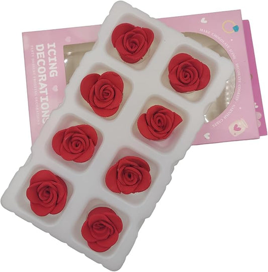 Edible Valentine's Day 8 pieces Big Red Rose Sprinkles Cake Cupcake Toppers Cookie Icing Decorations Sweet Dessert Sprinkle for Wedding Cake Decorating