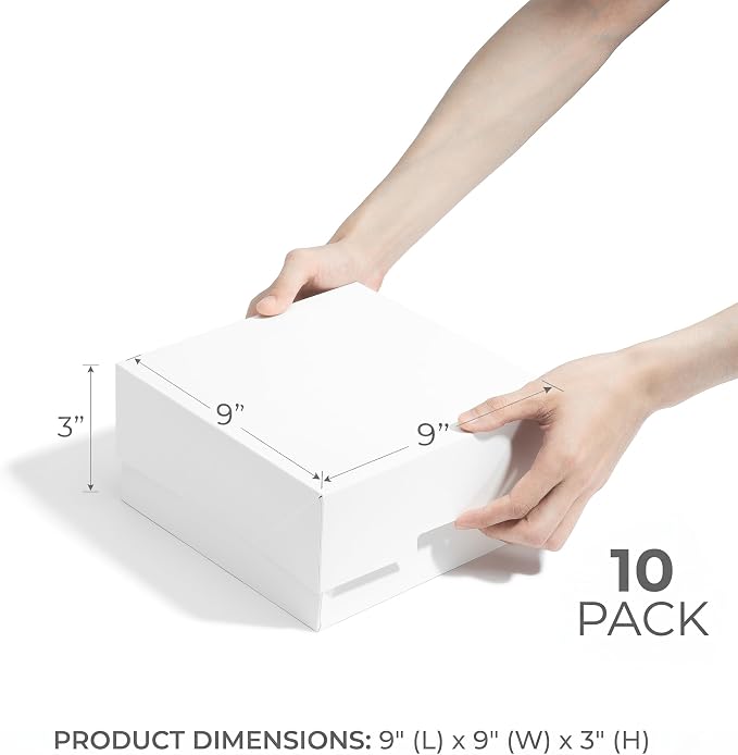 UnicoPak Gift Boxes with Lids 10 Pack 9x9x3.1 Inches | White Cardboard, Separate Lid and Base Zero Assembly, Bulk For Presents, Convenient Size Multi-Purpose Use