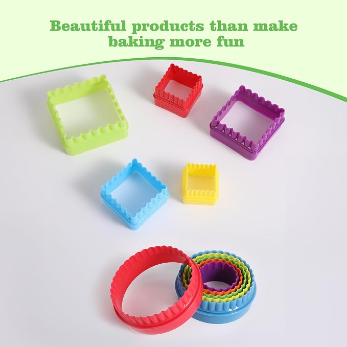 11Pcs Plastic Cookie Cutter Set, Multi-size Biscuit Cutters for Sandwich Cake Fondant Fruit Vegetable Baking DIY (Square and Round)