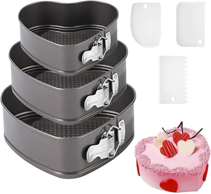Heart Shaped Springform Pan Set,Not-Stick Cheesecake Pans with Removable Bottom Stainless Steel Bakeware DIY Baking Heart Mold Funny Cake Tins for Kitchen Birthday Valentine Day Wedding