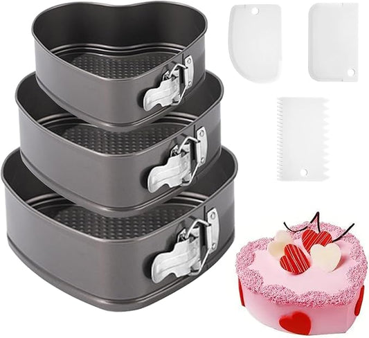 Heart Shaped Springform Pan Set,Not-Stick Cheesecake Pans with Removable Bottom Stainless Steel Bakeware DIY Baking Heart Mold Funny Cake Tins for Kitchen Birthday Valentine Day Wedding