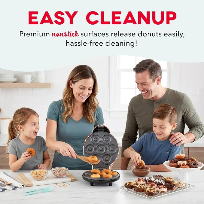 Dash Mini Donut Maker Machine for Kid-Friendly Breakfast, Snacks, Desserts & More with Non-stick Surface, Makes 7 Doughnuts, Donut Print