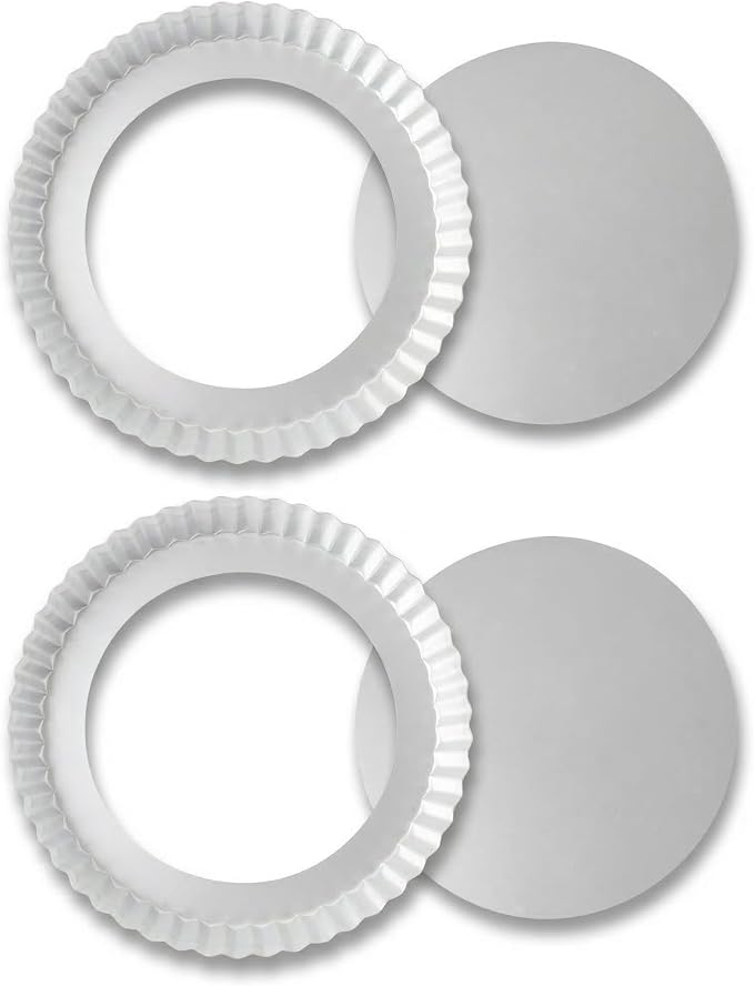 9 Inch Tart Pan with Removable Bottom, Set of 2 | Aluminum, Quiche Pan, Removable Base, For Baking