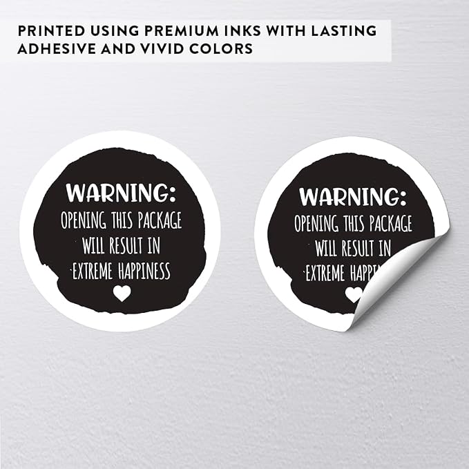 Andaz Press Round Small Business Sticker Labels 120-Pack, Warning: Opening This Package Will Result in Extreme Happiness, Packaging Stickers, Product Labels for Small Business Thank You Stickers