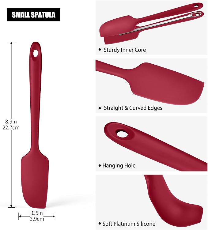 600°F Heat Resistant Small Spatula, Doosu Mini Food-Grade Silicone Bowl Scraper Compact Flexible Kitchen Cooking Baking Tool for Scraping Jar Jams Nut Butters & Mixing Stirring Sauce (Red)