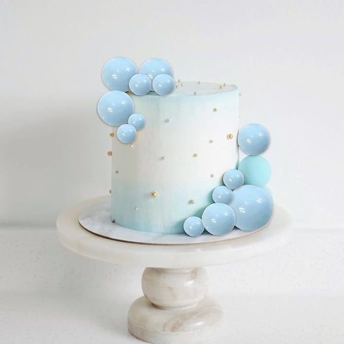 24 PCS Balls Cake Toppers - Ball Shaped Cupcake Toppers & Mini Balloons Cake Decorations for Wedding, Anniversary, Baby Shower & Birthday Parties - Blue