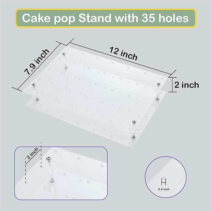 Cake Pop Kit Including 200 pcs 6 inch Lollipop Sticks and 200 Clear Wrappers, 35 Hole Clear Acrylic Display Stand, Metal Baller Scoop, Culinary Decorating Scooper, 200 pcsTwist Ties