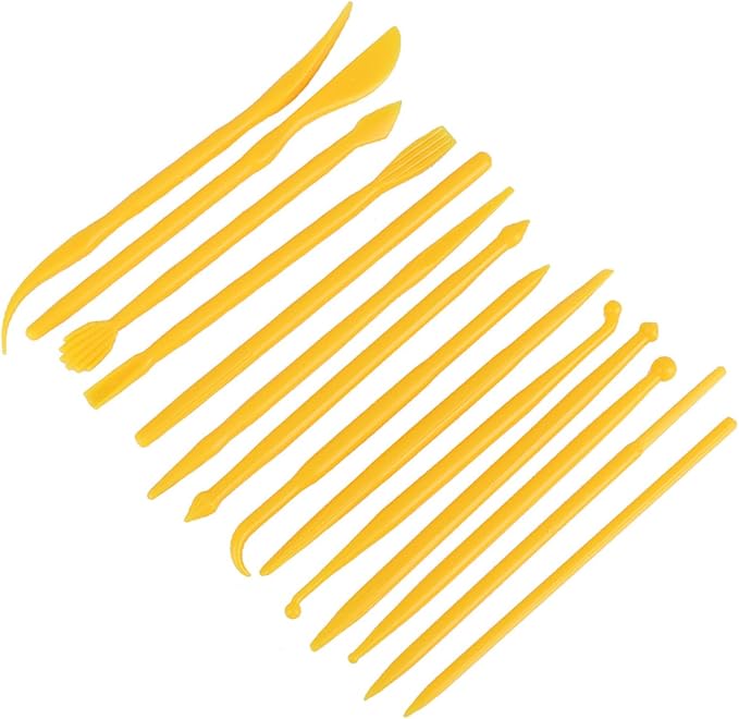 Culnflun Plastic Clay Sculpting Set Polymer Modeling Tools 14Pcs DIY Pottery Shaper Hand Tool Kit for Soft Clay Fondant Cake Art Craft Pink Rose Red Yellow 4.7in (Yellow)