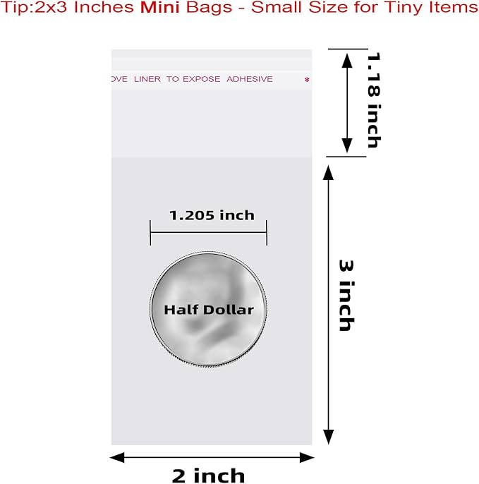 Self Sealing Cellophane Bags Self Adhesive,2x3 Inches Clear Resealable Cellophane Bags 200Pieces (Mini Size)