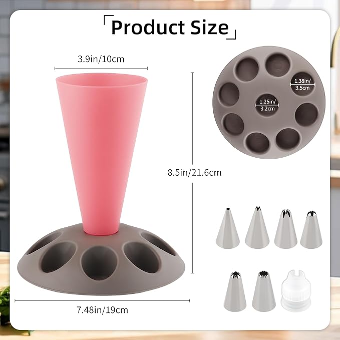 Piping Bag Holder Stand for Filling, Pastry Bag Stand with 8 Slots Nozzles, Plastic Pastry Bag Stand for Cake Decorating, Baking Accessories (Hot Pink)