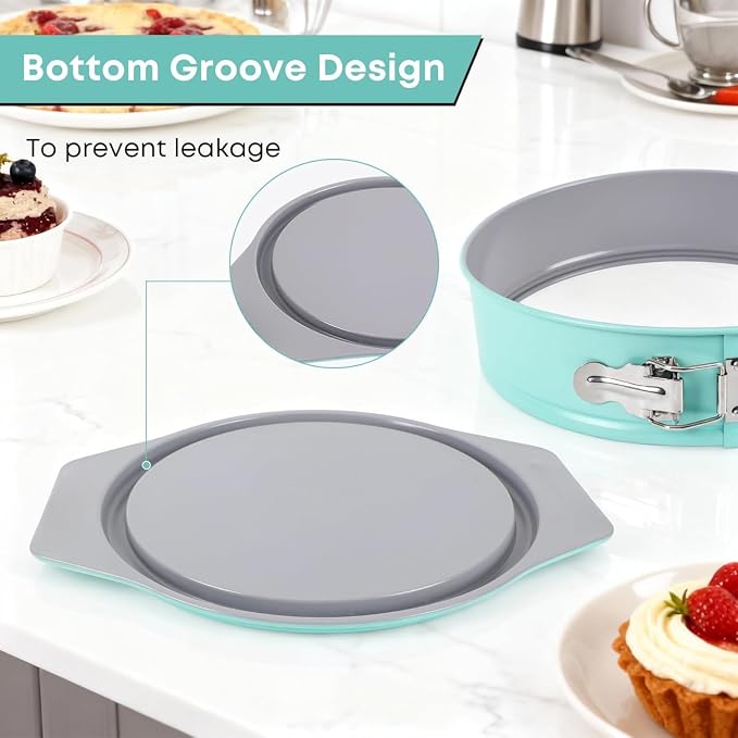 9 Inch Springform Pan, Nonstick Leakproof Cheesecake Pan with Wide Grip Handles, PFOA & PFAS Free Carbon Steel, Groove-Seal Base, Oven Safe to 450°F