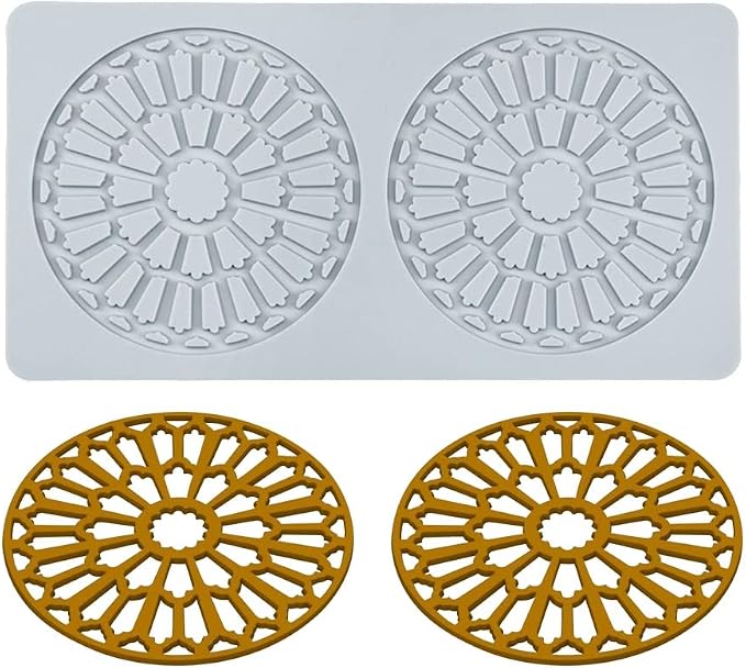 TUKE 3D Leaves Silicone Molds Flower Cake Fondant Mat Bee Leaf Pastry Moulds Rose Impression Chocolate Hollow Lace Mold (Circular_8.88x4.6x0.12inch_B)