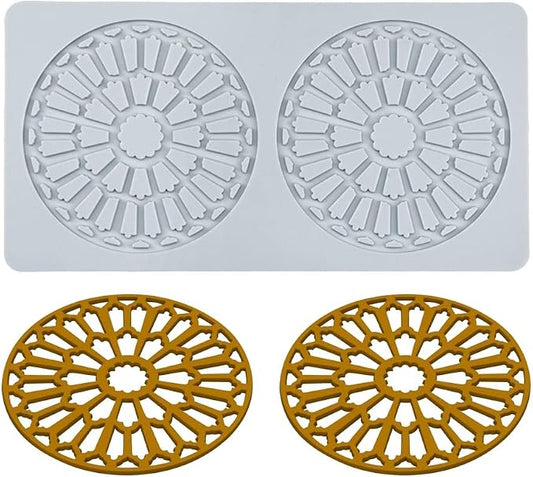 TUKE 3D Leaves Silicone Molds Flower Cake Fondant Mat Bee Leaf Pastry Moulds Rose Impression Chocolate Hollow Lace Mold (Circular_8.88x4.6x0.12inch_B)