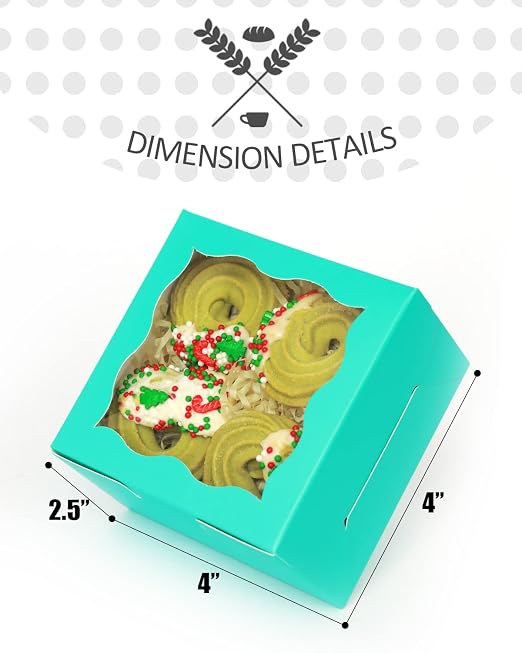 qiqee Blue Green Bakery Boxes with Window 55pcs 4x4x2.5 Mini Cookie Boxes Macaron boxes Small Donut Pastry Boxes for Party