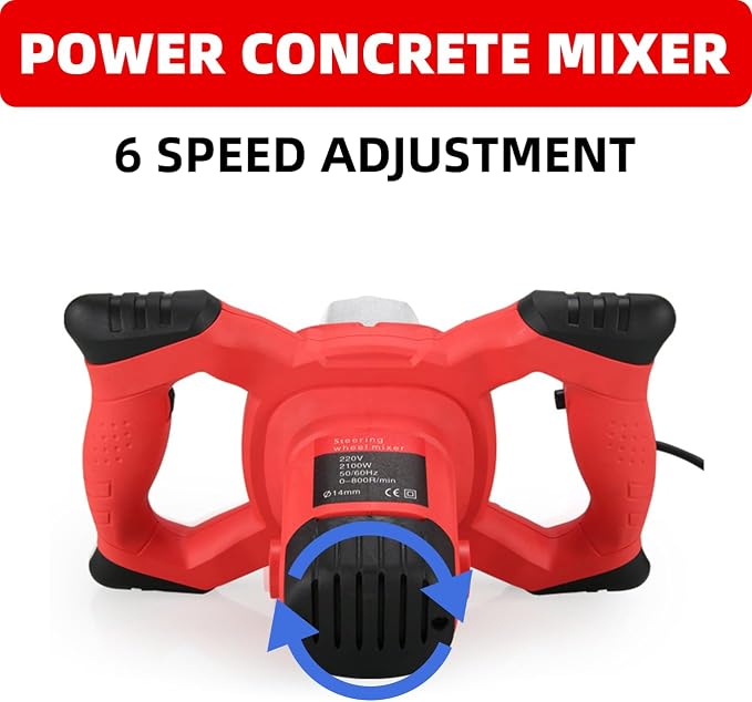 Cement Mixer 2300W, Handheld Electric Concrete Mixer with 6 Adjustable Speed, 110V Portable Mud Mixer Paint Mixer for Motar Grout Plaster Thinset Fodder Stirring Tool