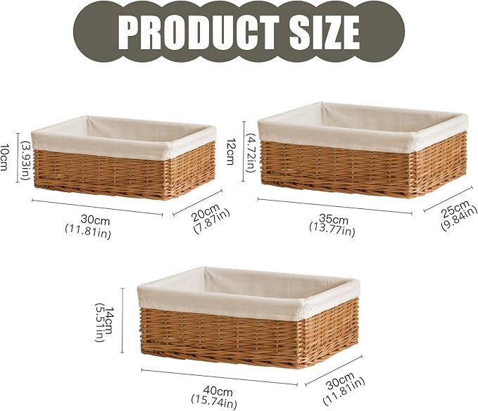 Handwoven Rattan Storage Basket with Removable Fabric Liner Desktop Organizers for Home Organization and Decoration Natural Fiber Closet Organizers Basket