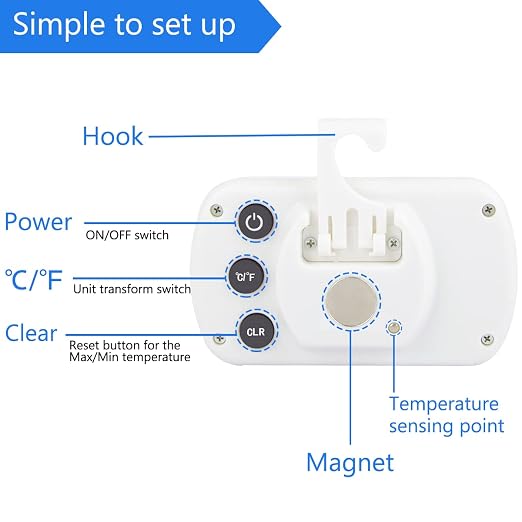 6 Pack Digital Refrigerator Thermometer Fridge Freezer Room Thermometer Waterproof Large LCD Display Max/Min Record Function, White