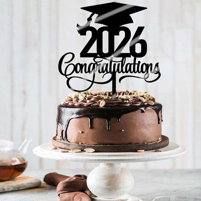 Acrylic 2026 Congratulations Graduation Cake Topper,Congrats Grad Cake Decor - 2026 High School/College/Senior Graduation Party Decorations Supplies(2026Congratulations Acrylic black)