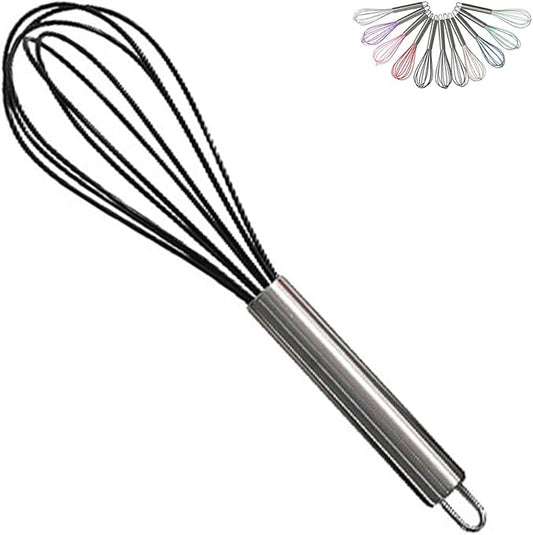 1-Piece Black Silicone Whisk with Stainless Steel Handle BRIIEC 10-inch Egg Beater Milk Beater Balloon Whisk Manual Baking Tool for Blending Stirring Whisking and Beating