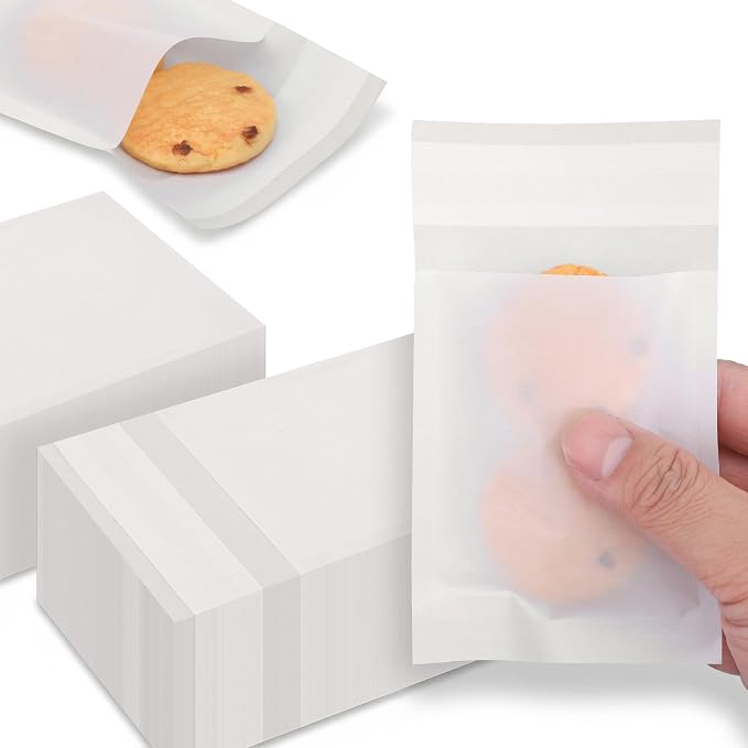 800 Pcs Flat Glassine Self-Adhesive Bags Waxed Paper Cookies Packaging Semi Transparent Cookie Sleeves Treat Bags Small Paper Supplies for Handmade Soaps Packaging Bakery Cookies Candy Party Favor (3.