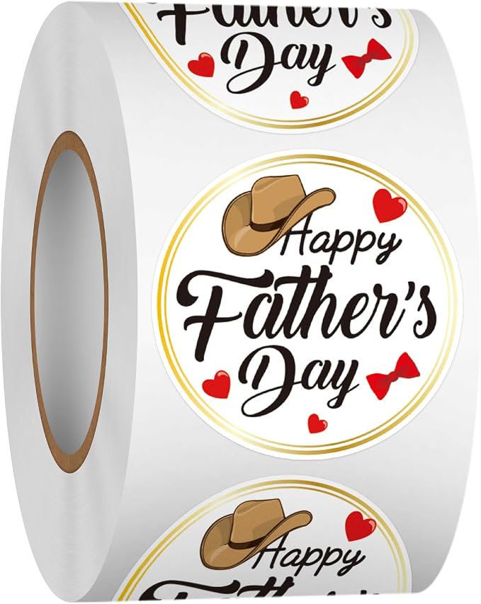 Louise Maelys Happy Fathers Day Stickers 1.5 Inch - Father Day Gift Labels DIY Father’s Day Decorations Hat and Heart Design, Waterproof, Residue-Freefor Cards, Crafts & Gifts
