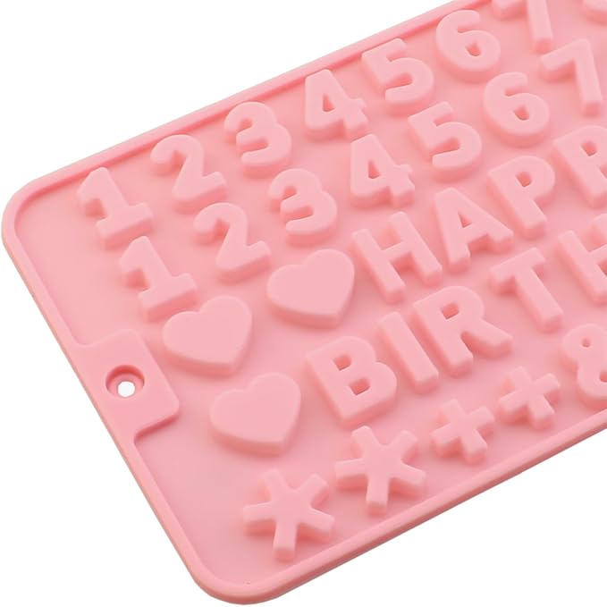 DGZZI 2PCS 20.5x11.2cm Pink Silicone Digital Alphabet Fondant Shaping Moldlings with Droppers DIY Baking Tool Suitable for Decorating Birthday Cakes and Dessert Display Stands