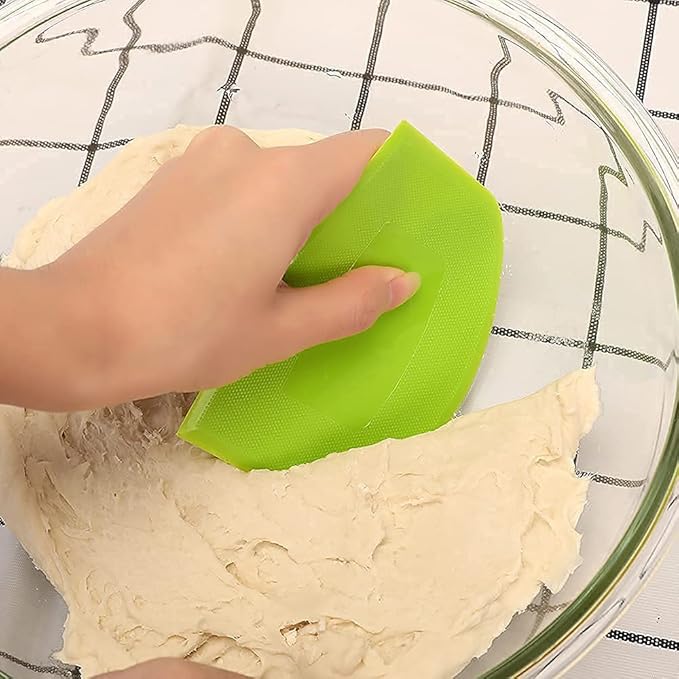 Suanyok Dough Scraper Bowl Scraper Bread Cream Cake Pizza Cutter Bench Scraper- Flexible Plastic Multi-Function Kitchen tools, 2 Piece White-Green
