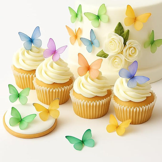 Confect Edible Wafer Paper Butterflies Set of 56 – Colorful Multi Color Butterfly Cake Decorations, Cupcake Toppers for Birthday, Wedding, Party – Edible Butterfly Toppers